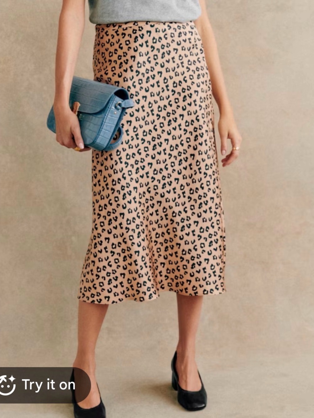 SEZANE Sandy Leopard Print Midi Skirt - Beige/Black